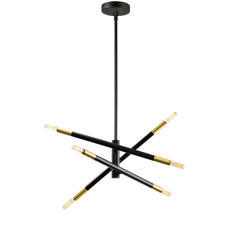 Wand 8 Light Sputnik Mordern Linear Chandelier, Aged Brass