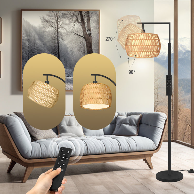 Floor Lamp With Remote Control, Dimmable Bulb Included, Black
