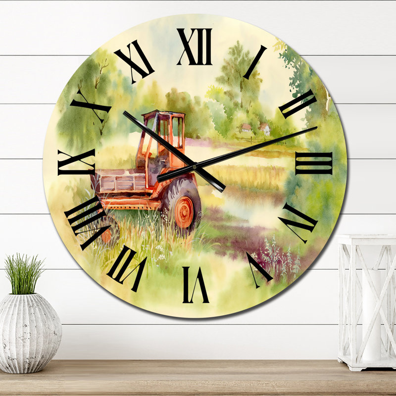 Tractor Machine In The Field - horloge murale Country, Surdimensionné