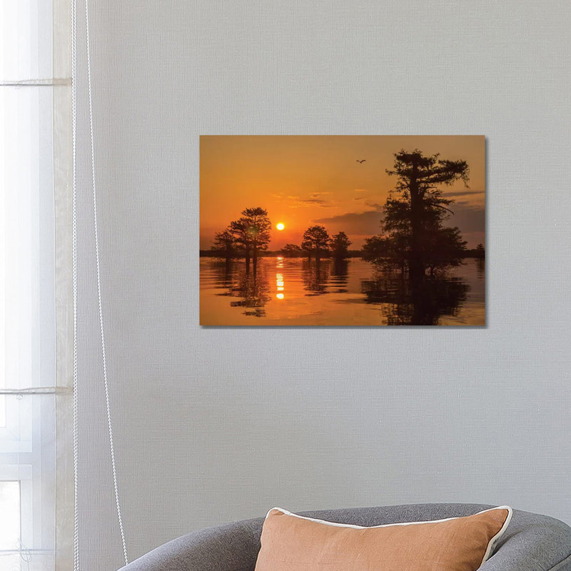 USA, Louisiana, Atchafalaya National Wildlife Refuge. Sunrise on swamp. 1 Piece Wrapped Canvas Wall Art