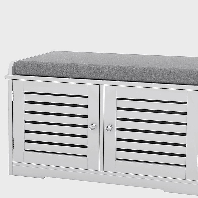 Banc de rangement pour chaussures avec coussin de siège rembourré, banc d'entrée avec 2 portes de grange