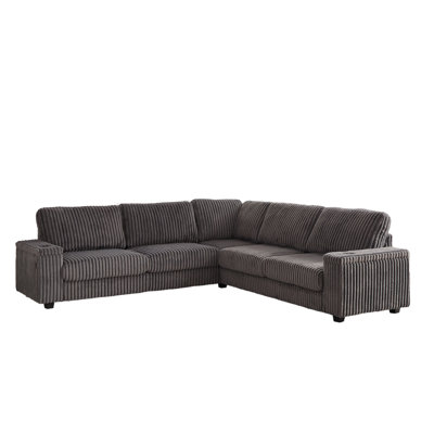110-Inch Oversized Corduroy Corner Sofa,L Shaped Corner Couch With Two Storage Spaces,USB Port & T-Pyce Port And Cup-Holder , Deep Seat Comfy Upholste by Latitude Run