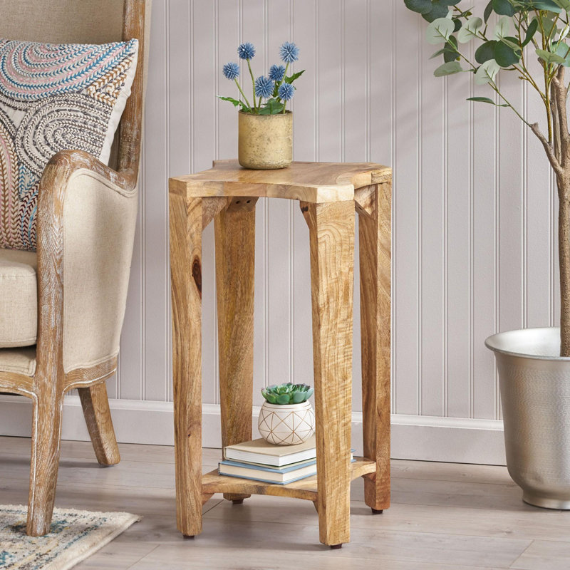 Table de bout en bois massif avec rangement, Naturel, 1