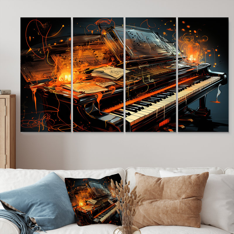 Athol - art mural piano pour le salon, 4 pièces, H 32 po x l 64 po