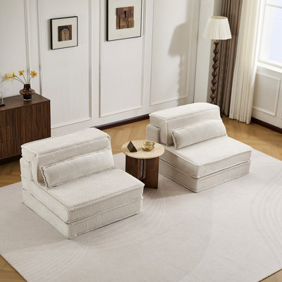 Convertible Floor Sofa Bed,DIY Boneless Modular Sectional Sofa,No Assembly Required,Circle Fleece Fabric,Oversized 2 Seater With 2 Pillows
