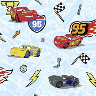 Disney Lets Race Wallpaper Roll Girls Childrens Bedroom Lightning McQueen Racing Car Colourful