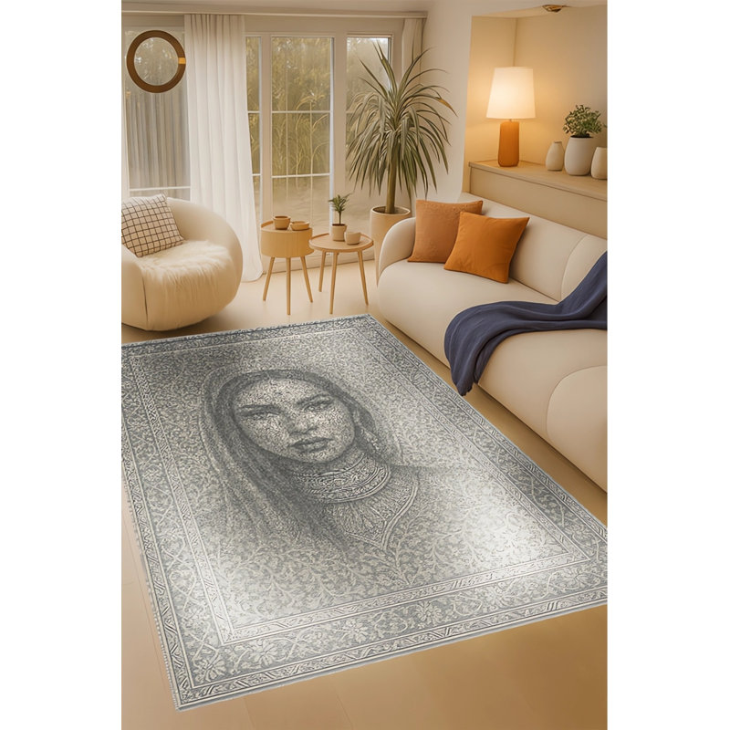 Tapis gris tissé traditionnel Mosso, 5'1" x 7'7"