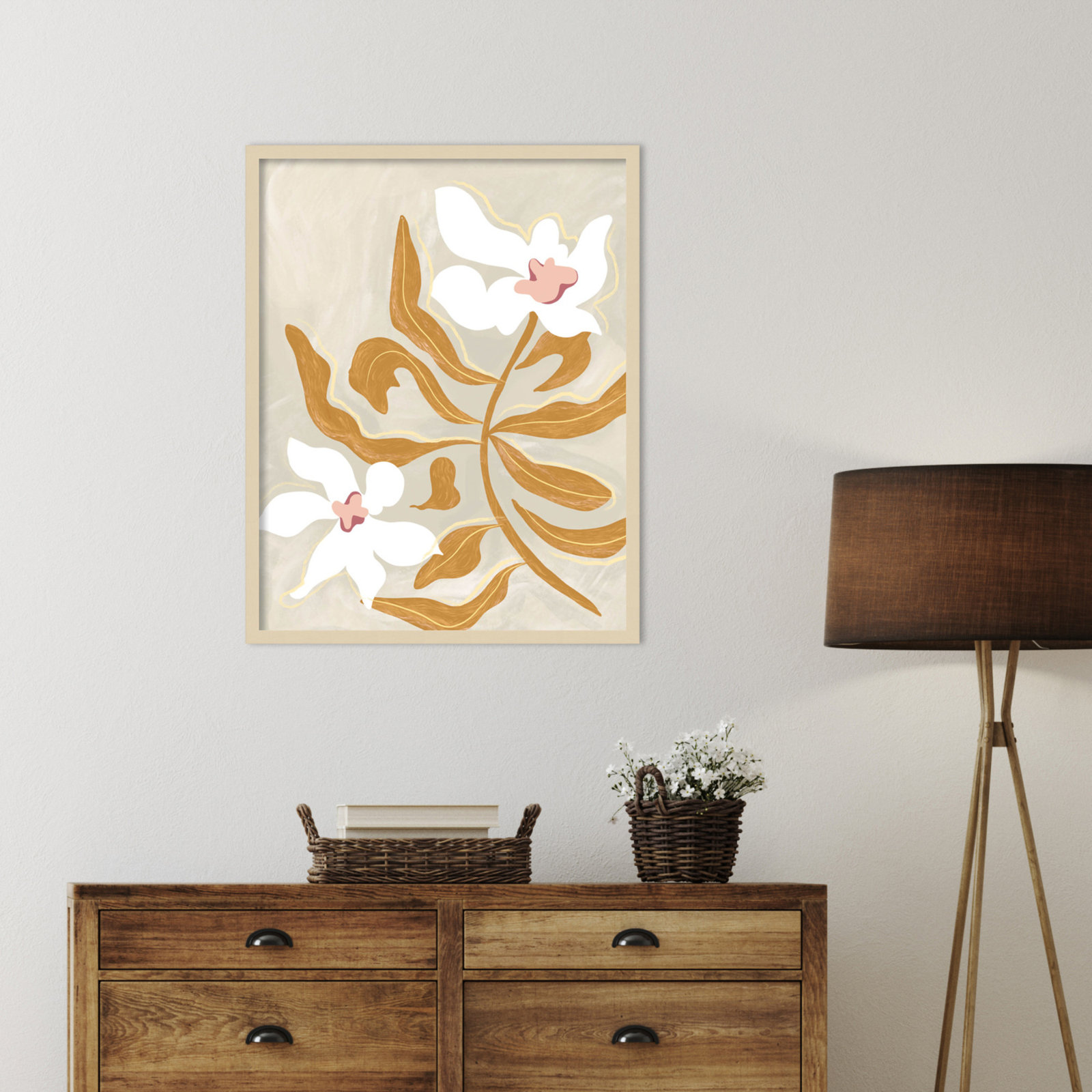 Pattison "Flower Flower Flower" Print, Brown, 33" H x 26" W