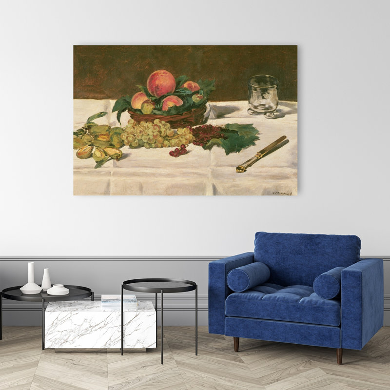 Nature morte : Fruits sur une table, 1864, estampe d'art mural contemporain abstrait impressionniste représentant des fruits