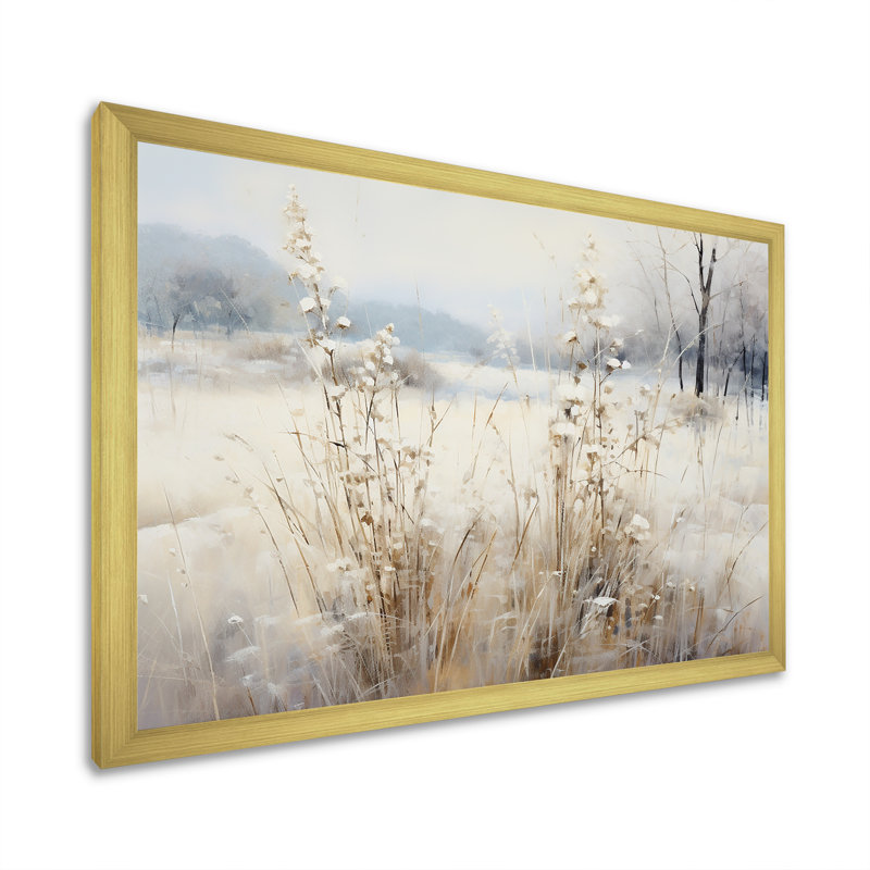 «Winter Meadow View calmness I», reproduction sur toile, H 32 po x l 16 po x P 1 po, Cadre d'angle fermé doré