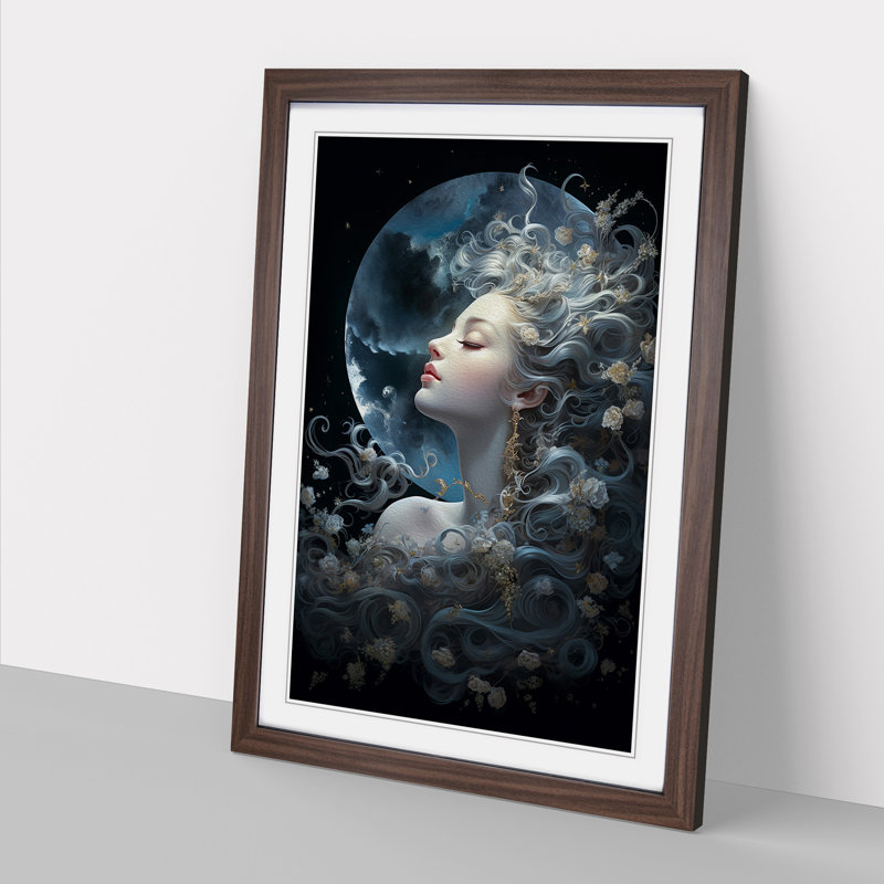 Moon Rococo - Single Picture Frame Print on Wood, Walnut , 46cm H x 34cm W x 2cm D