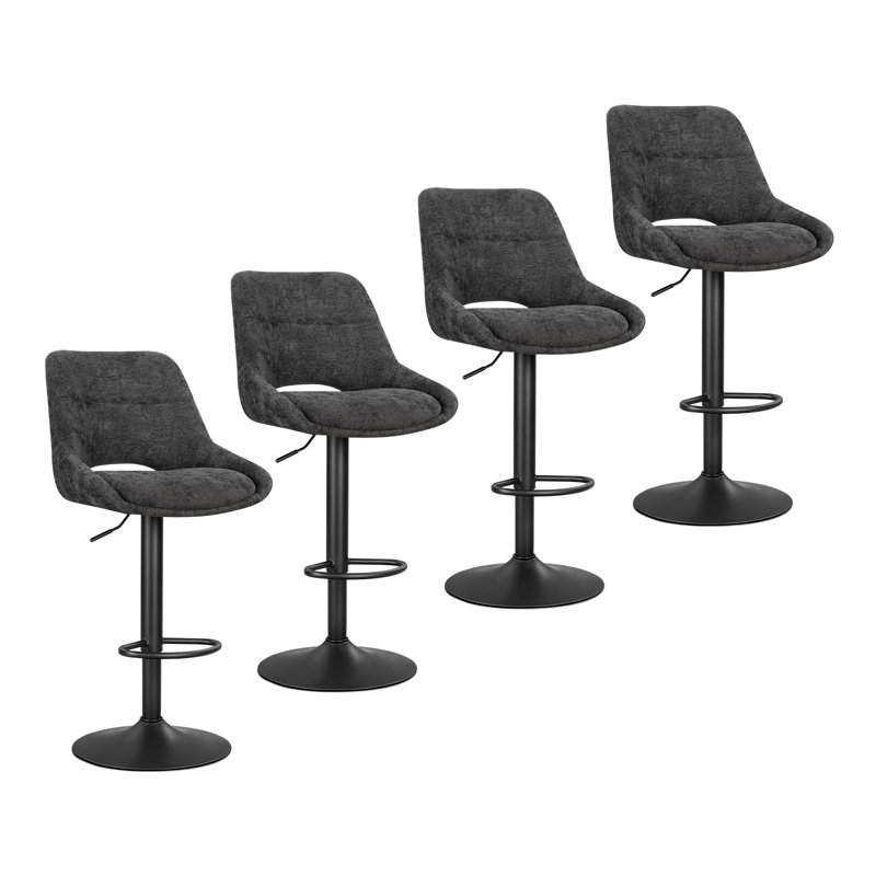 Swivel Upholstered Bar Stool with Iron Frame, Grey, 4
