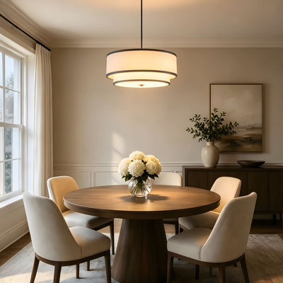 Lustre tambour 5 lumières 19,68 po à 2 niveaux avec abat-jour en tissu Nichoel