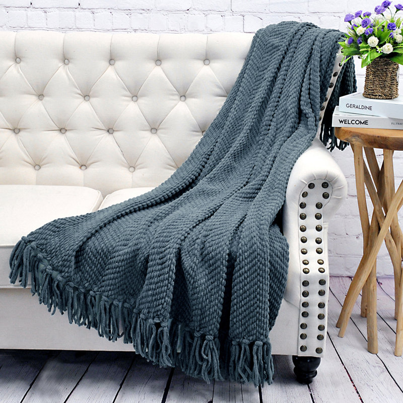 Jeté en tricot de tweed, Sarcelle aile bleue, 60 po x 80 po