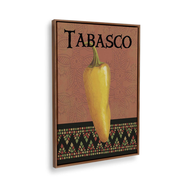 Poivre Tabasco avec bordure motif terra, Noyer, Impression dans un cadre flottant sans passe-parto, H 30,75 po x l 20,75 po