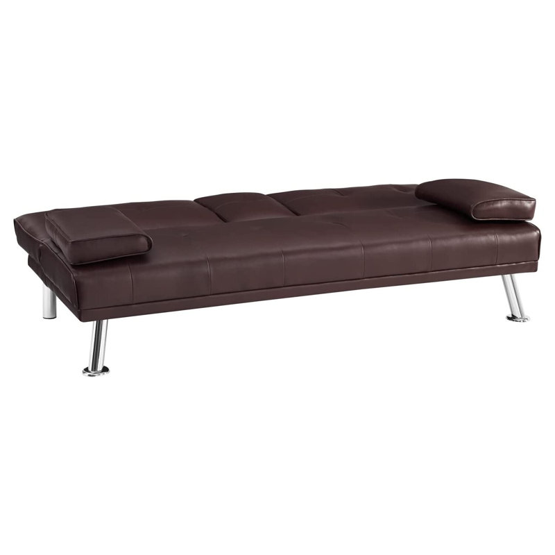 Drewry Twin 66'' Faux Leather Convertible Sofa, Espresso Faux Leather