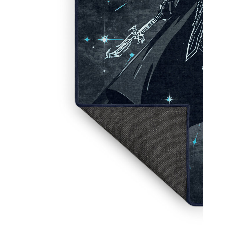 Soft Plush Dunneback Celestial Guardian Warrior Posh & Luxe Starburst Area Rug in Gray – Navy Binding, 5x8