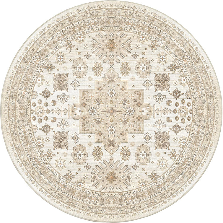 Medallion Non Slip Washable Rug(Cream)
