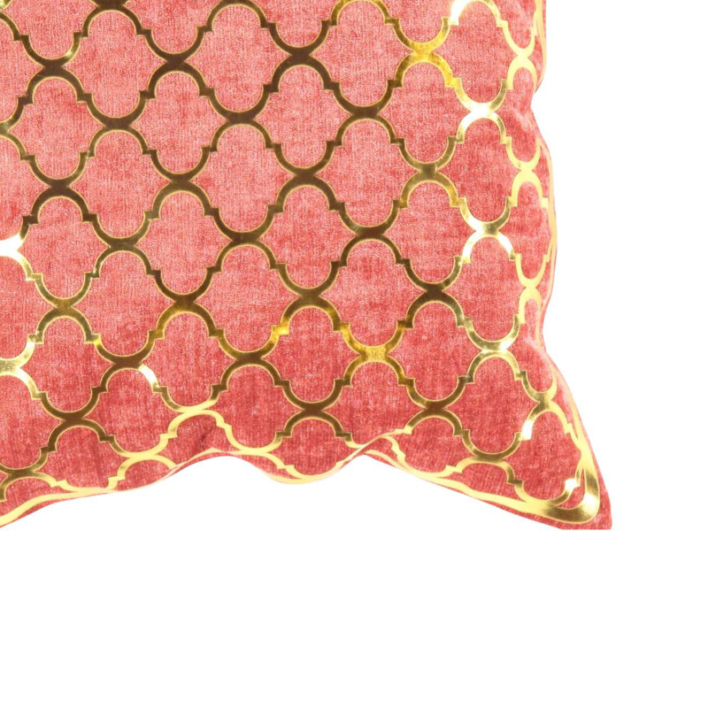 Coussin décoratif en velours Pasargad 16 po x 16 po, Géométrique rose / doré