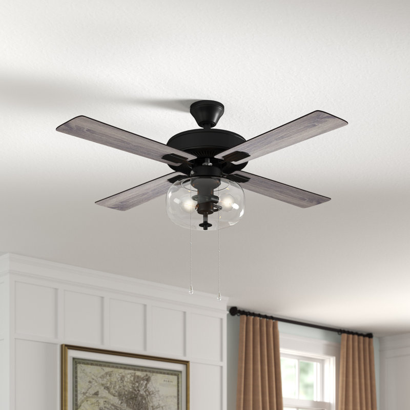 Kimbler 52"W Black 4-Blade LED Ceiling Fan with Clear Glass Shade