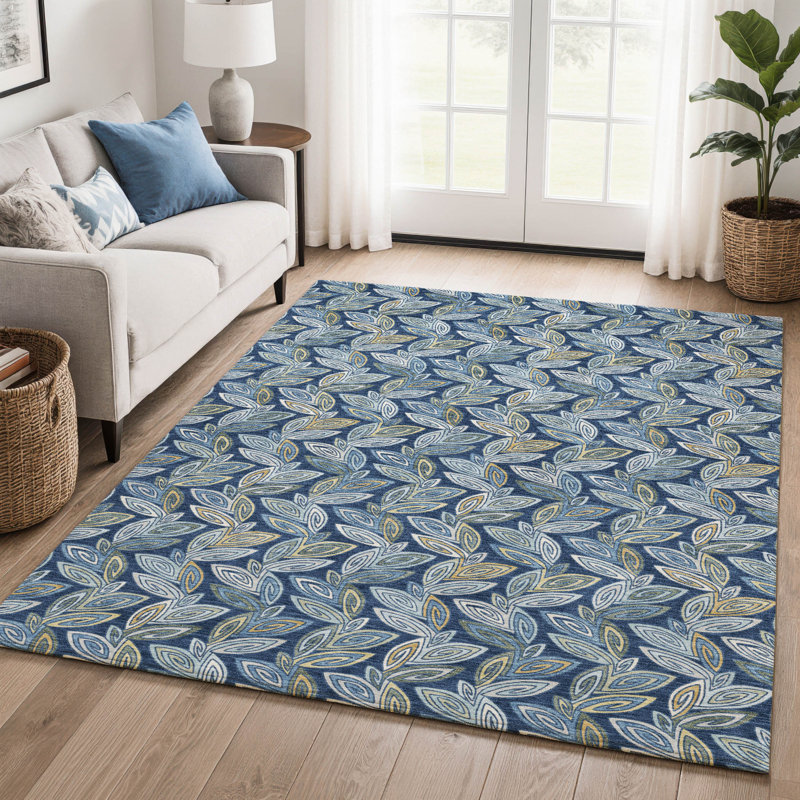 Tapis botanique Premium lavable à la machine Villers, Marine, 8' x 10'