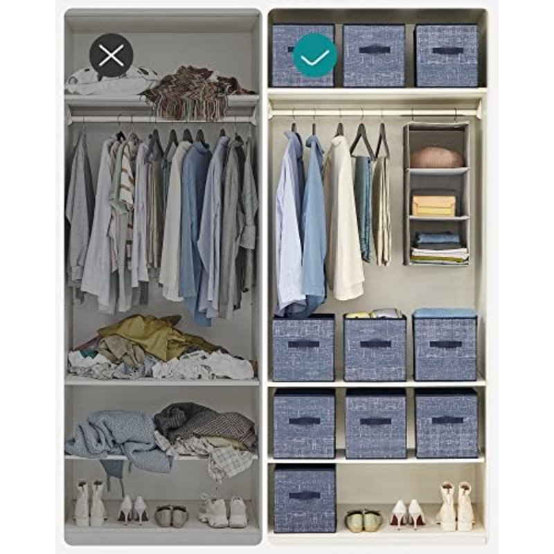 Cubes de rangement, bacs en tissu non tissé de 11 pouces avec poignées doubles, ensemble de 6, organisateurs de placard pour tablettes, pliables, pour vêtements, bleu brumeux