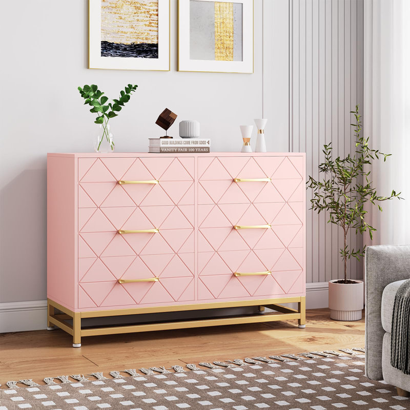 Akia Solid Wood 15.75'' W 6 - Drawer Dresser, Pink