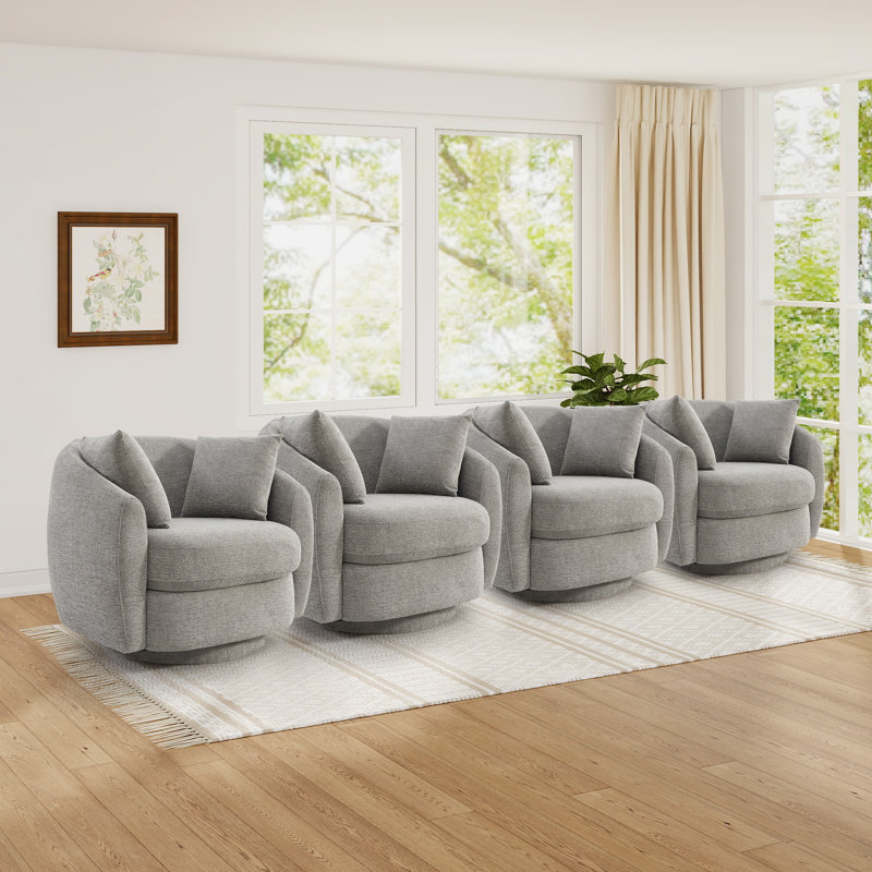 Fauteuil d'appoint pivotant moderne de 38 po de large avec rangement sous le siège et 2 coussins amovibles (ensemble de 4)