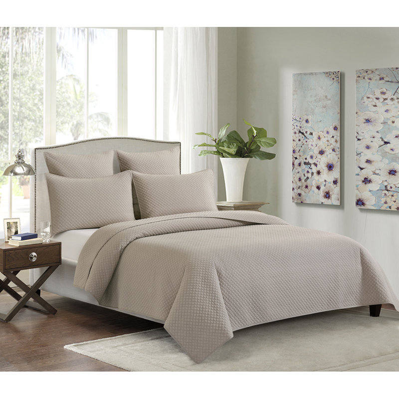 Couvre-lit léger réversible en coton Kya, Grand couvre-lit / couvre-lit + 2 taies décorativ, Gris