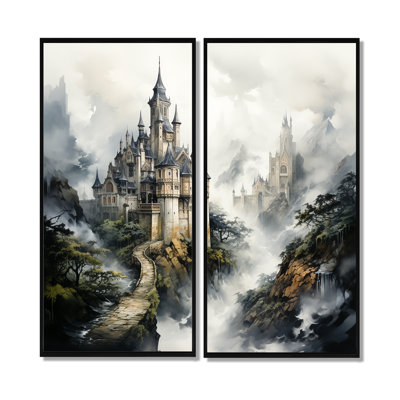 Foggy Fairytale Castle - Large Fantasy, reproduction d'art sur toile