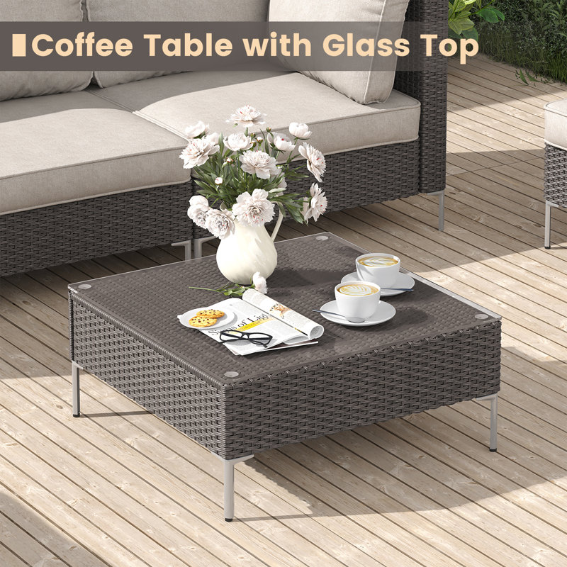 Patio Wicker Sofa Chairs with Table, Gray