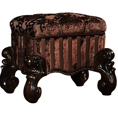 22-inch Square Brown Vanity Stool With Elegant Welted Trim Ornate Welt And Base Construction
