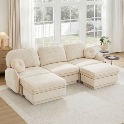 Canapé surdimensionné en U de 105 po en chenille, canapé à assise profonde avec repose-pieds mobile, coussins ronds exquis et coussins de dossier matelassés, pieds à structure de base encastrés, assemblage facile, convient au salon