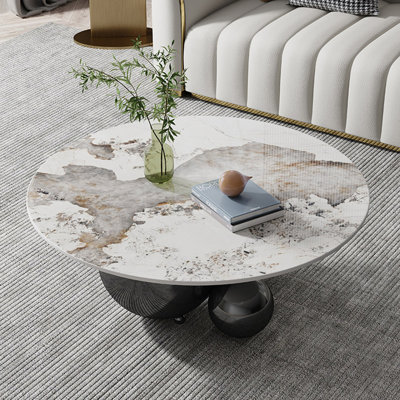 Minimal stainless steel rock plate coffee table