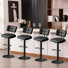 Swivel Adjustable Height Bar Stools With Footrest And Thick Cushion Curved Backrest(set Of 4)