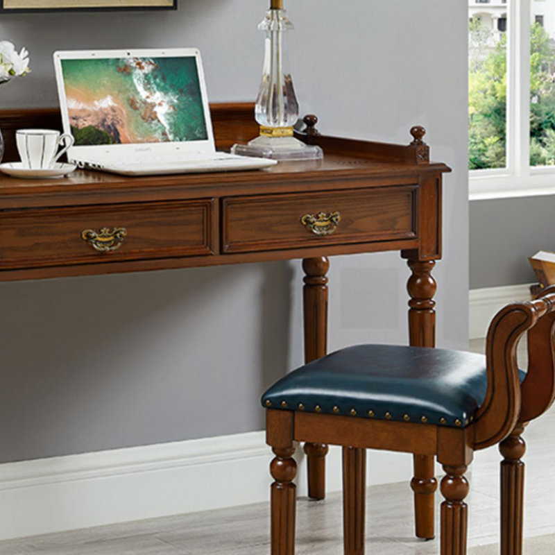 Petit bureau en bois d'hévéa de style rétro, H 34,25 po x l 43,3 po x P 17,71 po