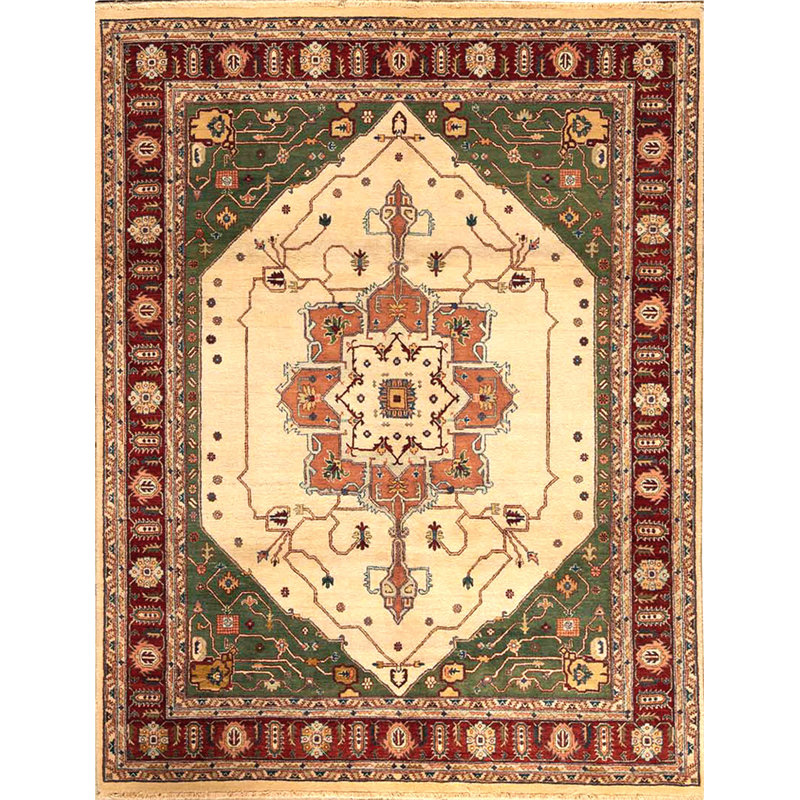 Tapis ivoire et rouge noué à la main de haute qualité