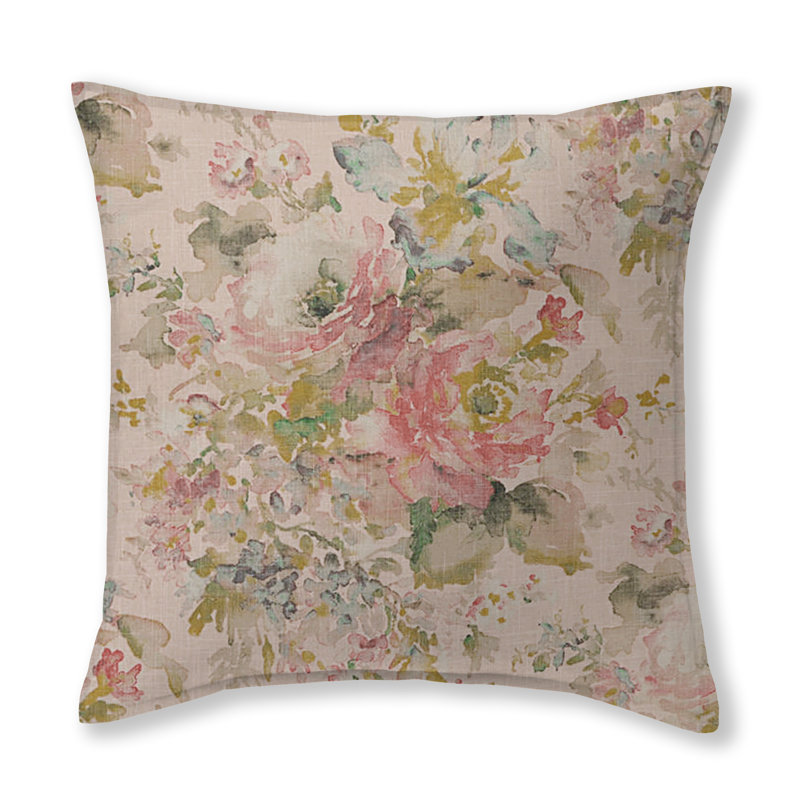 Housse de coussin carrée et insert Faye, 20 po X 20 po, Rose/beige/vert