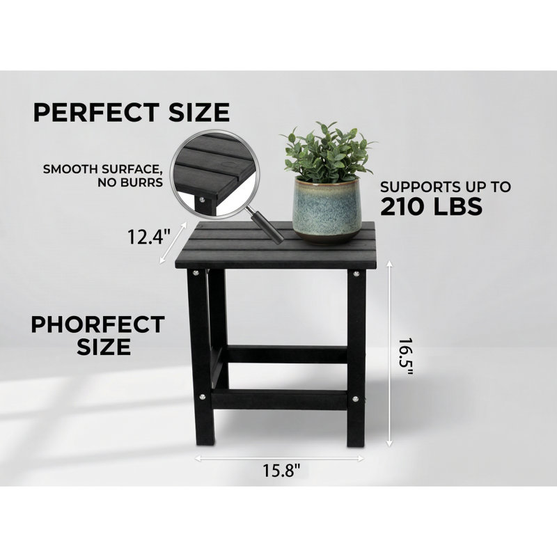 Table de bout extérieure Adirondack, table d'appoint de patio, tables de bout en PEHD pour pelouse de jardin, Noir