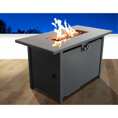 Table de foyer d'extérieur en acier de 25 po H x 42 po l, noir, 50000 BTU, surface chauffante, allumage par bouton-poussoir, réservoir de rangement caché, gaz pour la cour arrière