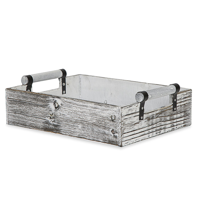 Panier à plateau en bois massif, Blanc