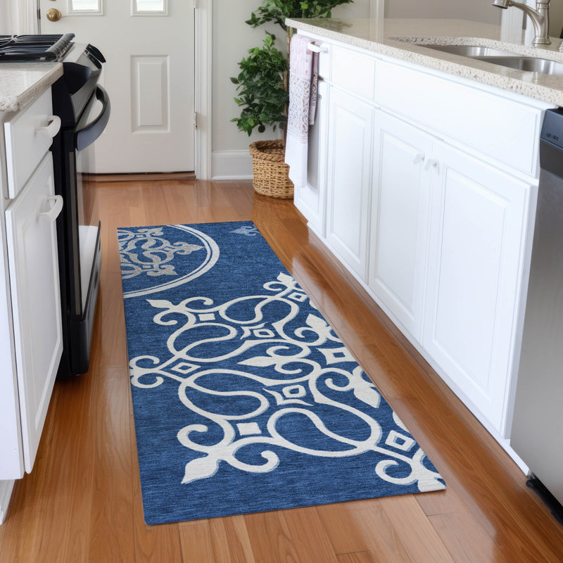 Premium Machine Washable Prisco Navy Rug, Runner 2'3" x 7'6"