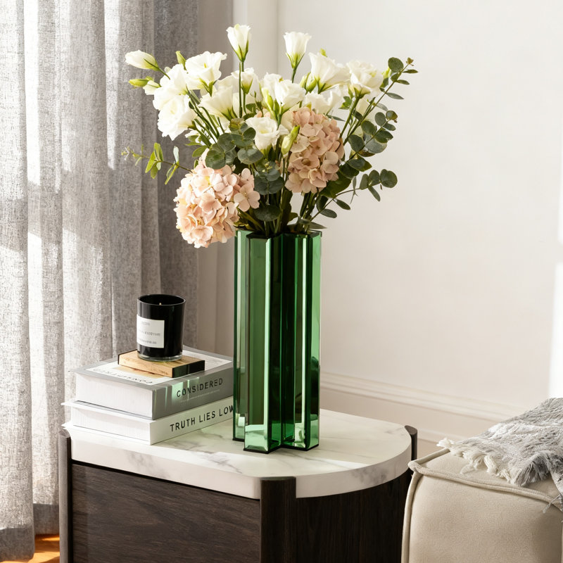Table Vase Mirror Glass Decor Samll Vase, Green