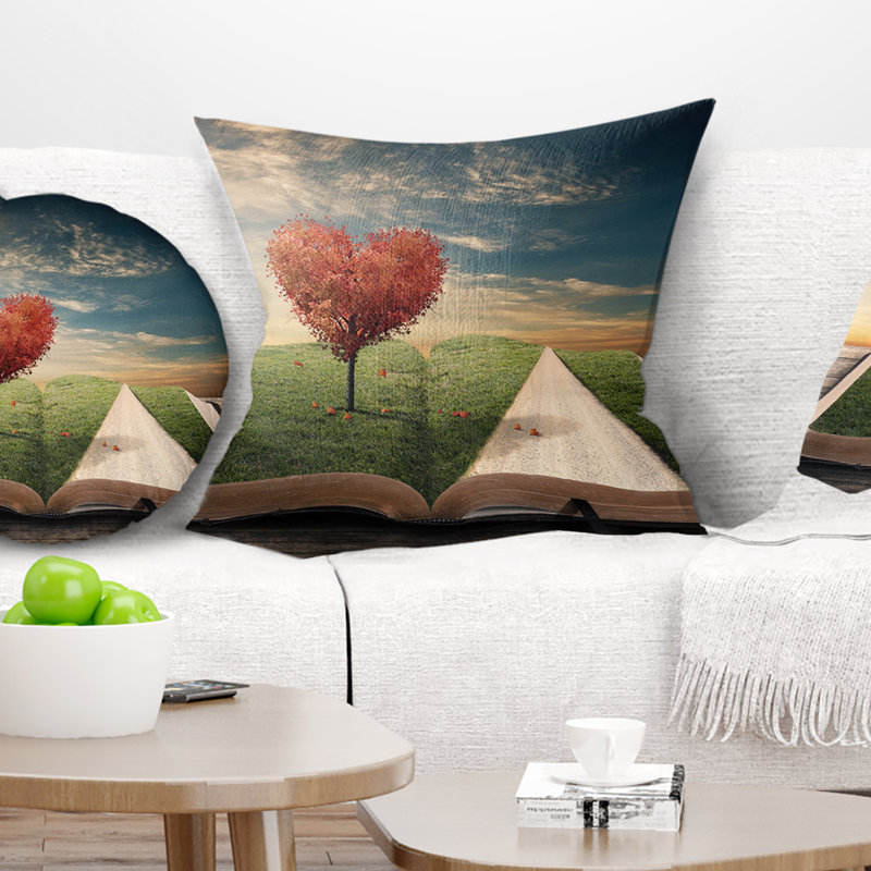 Incroyable arbre à cœur et livre - coussin abstrait imprimé, 16 po x 1 po, Coussin décoratif