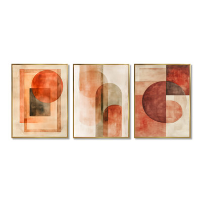 Terracotta Balance I - orange abstrait, art mural 3 pièces