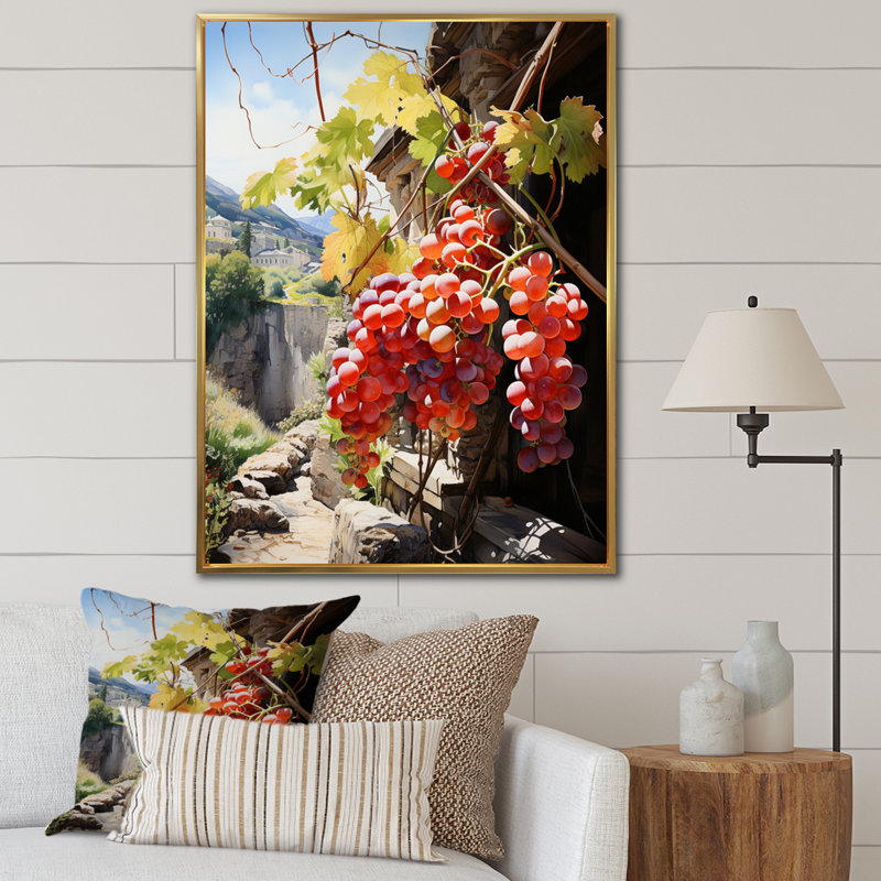 Impression sur toile, "Pink Vineyard", H 32 po x l 16 po x P 1 po, Cadre flottant doré