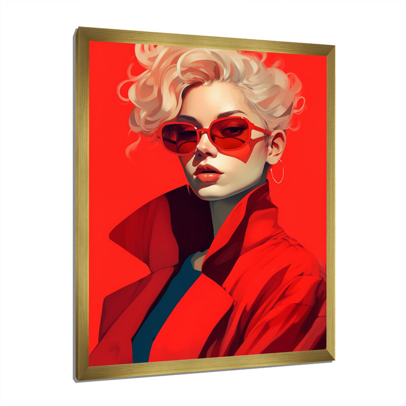 " Gorgeous Model In Red Coat II ", Gold Single Picture Frame, 32" H x 24" W x 1" D