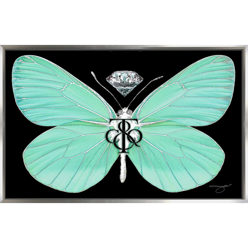 Papillon Tiffany (horizontal) - impression, Cadre flottant argent, H 27,5 po x l 43,5 po x P 2 po