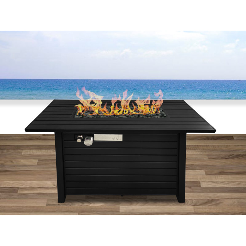 25" H X 42" W Black Steel Outdoor Fireplace Table, Adjustable Flame, Propane & Natural Gas, 50000 Output, Stainless Burner Steel, W, Burning Area, Lid