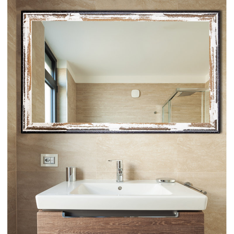 Miroir de salle de bain Hanshaw, Brun / crème vieilli, H 35 po x l 61,5 po